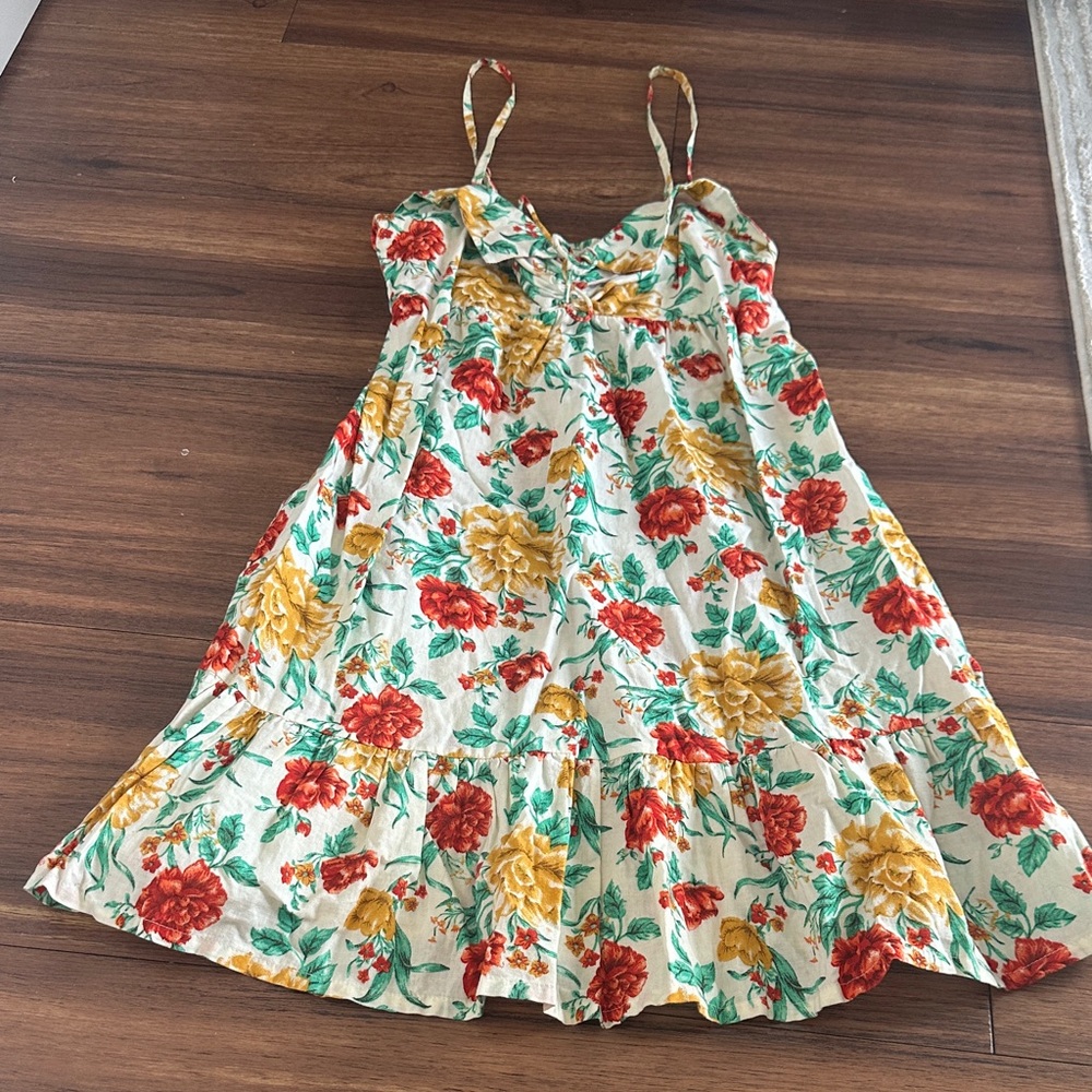 Vintage Floral Dress with Red and Yellow Flowers size medium